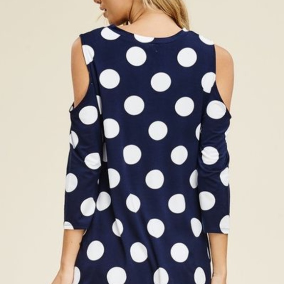 Navy cold shirt polka dot top with twist tie front - Picture 8 of 8